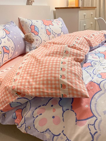 純棉網紅床上四件套100全棉被套兒童床品女孩四季通用床單三件套4