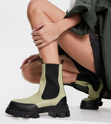 Public Desire Wide Fit Wonder chunky flat boots in green