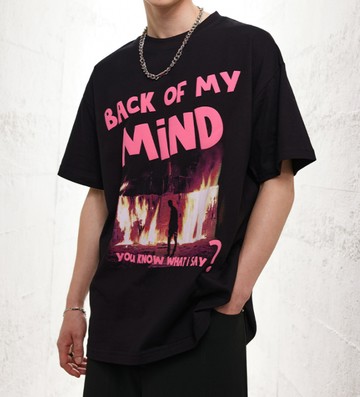 FINDSENSE X 2023 街頭時尚潮流 男士 絨面發泡 寬鬆 半袖短T  字母T 人物圖案恤 學生T