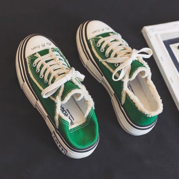 2022春夏季新款腳踩半拖綠色帆布鞋女百搭厚底一腳蹬休閑乞丐鞋子