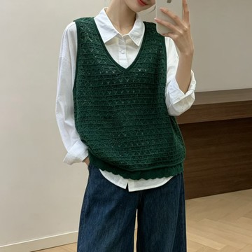 日系復古鏤空V領針織背心283043