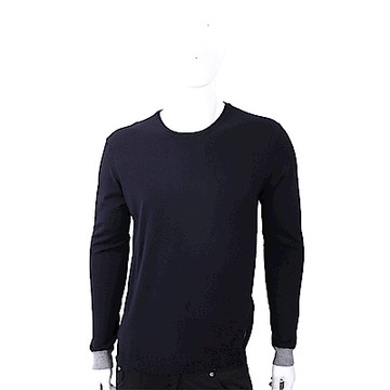 TRUSSARDI 撞色細節皮革標深藍色針織衫