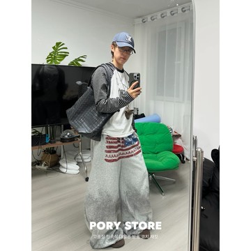 【PORY STORE】 韓系街頭落地長褲 實拍 漸層 闊腿 棉長褲 實拍 百搭 保暖 寬褲 男生長褲