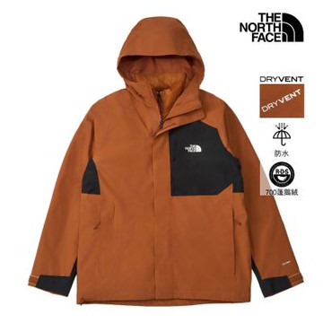 【The North Face 官方旗艦】 北面男款橘色DRYVENT防水羽絨內裡三合一外套｜8DWXC79
