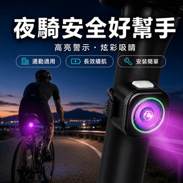 台灣出貨 USB 充電 自行車炫彩尾燈 自行車尾燈 山地車 公路車 山地車燈 公路車燈 車尾燈 夜騎燈 單車紅光警示尾燈