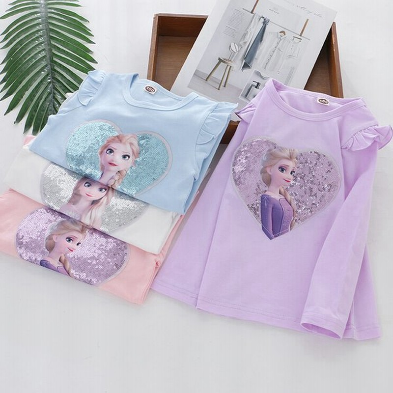 組み合わせ自由 2点セット スパンコール Tシャツ Disney ディズニー アナ雪 エルサ ガールズ 長袖 トップス 通販 Lineポイント最大0 5 Get Lineショッピング