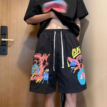 運動短褲 五分褲 速乾褲 海邊沙灘褲 冰絲短褲男士夏季薄款速幹沙灘休閒五分褲多巴胺寬鬆百搭運動褲子 休閒褲 五分褲 男褲