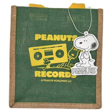 Kiiwi O PEANUTS 花生漫畫 SNOOPY 自袋方便輕便棉麻包，綠色  20 x 12 x 22cm