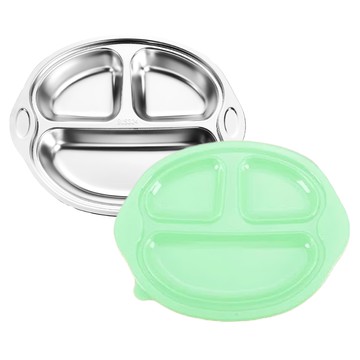 不鏽鋼分隔餐盤組 304不鏽鋼 耐熱800度 附蓋子 容量900ml 尺寸25*20*4cm  大嘴猴 綠色  1組