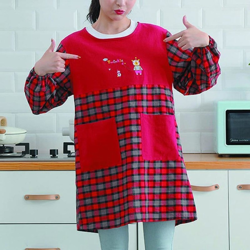 Sherelly 割烹着 エプロン 女性用 かっぽう着 保育士 エプロン 薄手スモック キャラクター 長袖 ギンガム 看護師 チェック柄 おしゃれ 可 通販 Lineポイント最大0 5 Get Lineショッピング