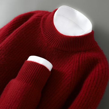 冬季加厚100%純羊毛衫男半高領針織毛衣休閑元寶針打底寬松羊絨衫鑫弘-衣錦男裝