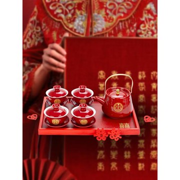 改口敬茶杯結婚茶具套裝家用四個喜碗敬茶碗敬茶壺送新人新婚禮物