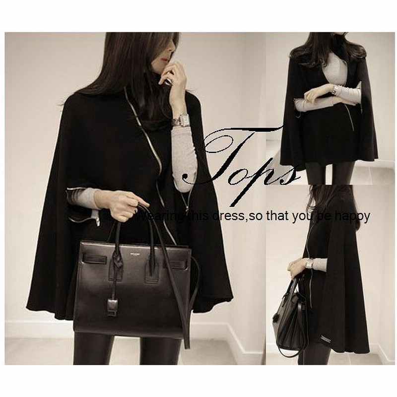 マントコート ポンチョコート ケープコート ショートコート ショート丈コート レディース アウター 秋冬 黒 シンプル ジッパーデザイン ファスナー 通販 Lineポイント最大0 5 Get Lineショッピング