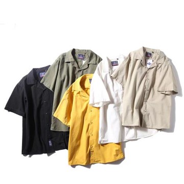 美式復古古巴領短袖襯衫純棉水洗男襯衣寬松日系工裝休閑開領上衣