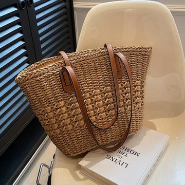 草包編織包女2024新款草編包夏季流行時尚單肩包網紅大容量水桶包