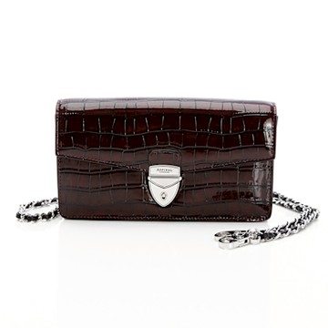 ASPINAL of LONDON Mayfair2 手拿/肩背包(暗紅)(鱷魚壓紋/銀黑雙色鍊帶)