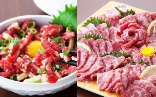 熊本 馬刺し 極上霜降り (大トロ) 500g 馬肉ユッケ 500g　計1kg セット たれ付き