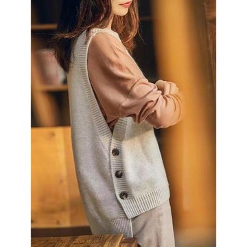 春秋季韓版針織羊毛坎肩背心女馬甲圓領百搭寬松通勤大碼無袖毛衣