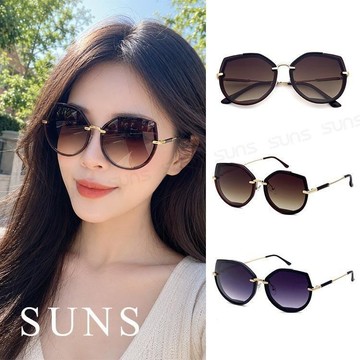 【SUNS】韓版切邊幾何圓框墨鏡 輕量金屬墨鏡/太陽眼鏡 抗UV(80592)