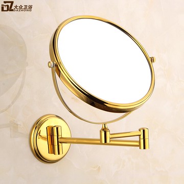 北歐拉絲金浴室五金掛件美容鏡折疊活動放大鏡平面鏡金色雙面鏡
