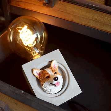 曙MUSE｜圓耳柯基水泥燈座 USB燈 手作 LED燈 燈泡 禮物 創意 小夜燈 居家擺飾 擴香石