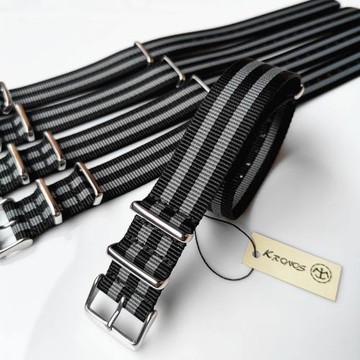 18mm20mm22mm24mm NATO北約帆布尼龍表帶黑間灰薄款  007占士邦款