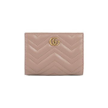 [平輸]GUCCI GG Marmont 金字釦式二折短夾(藕粉色)