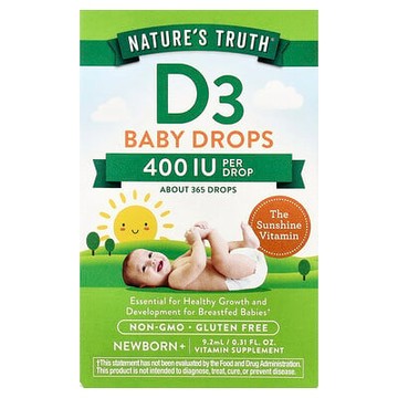 Nature's Truth, 維生素，嬰兒 D-、3 滴劑，新生兒+，400 國際單位，0.31 液量盎司（9.2 毫升）