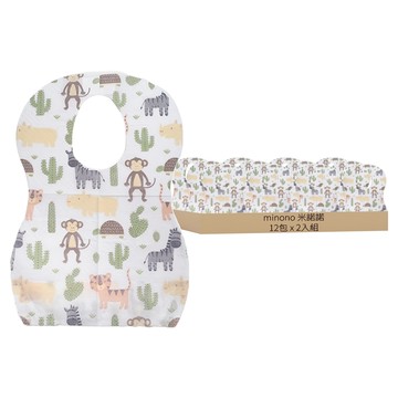 minono 米諾諾 兒童拋棄式圍兜2入組  12包  1組  白色 + 綠色 + 棕色