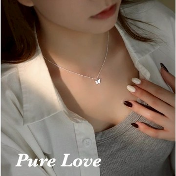 Pure Love樂芙 / 正韓 銀飾【S925純銀】N01031簡約通體純銀項鍊簡簡單單光面小蝴蝶鎖骨鏈 短項鏈 /銀