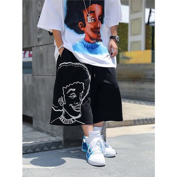 ACUSA 黑人頭印花夏季過膝針織HIPHOP中短褲毛圈底多色寬松休閑褲