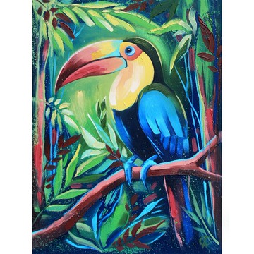 鹦鹉油画 异域风情原创艺术 巨嘴鸟艺术品 鸟类壁画
