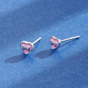 《現貨》眉兒銀飾 999足銀 愛心蝴蝶結耳環 純銀耳環 耳針 耳釘 耳棒