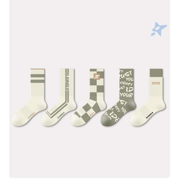 【AK】森系鼠尾草綠&潮流中筒襪-拼接槓條設計款