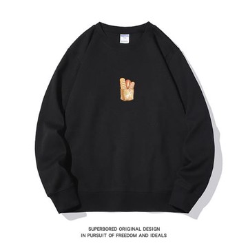 趣味面包印花圓領衛衣男女秋冬季簡約寬松休閑情侶裝套頭上衣