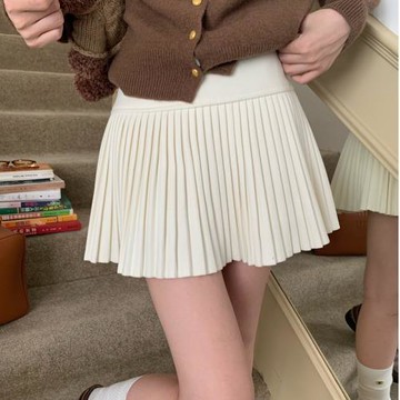 D針織毛呢百褶短裙防走光高腰顯瘦A字半身裙短裙百搭高腰