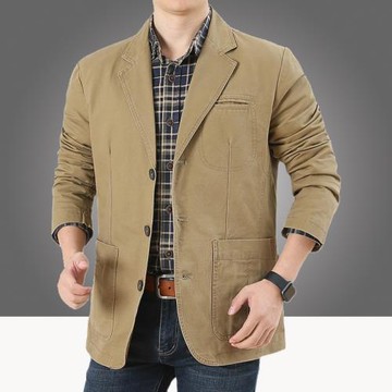 純棉便裝西服外套男士春秋季中老年爸爸寬松大碼商務休閑加肥西裝