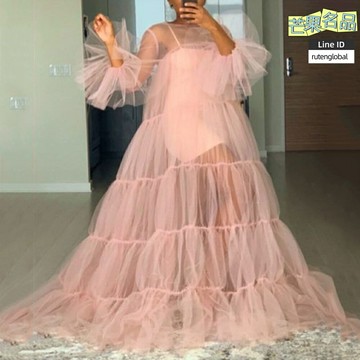 【歐美外貿新款】連衣裙 婚紗禮服 宴會連衣裙 晚禮服 長袖連衣裙 吊帶網紗 大裙襬拖尾 2025春夏新款 高端定製