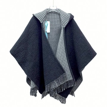 (F) fendi質感格紋字母連帽斗篷灰色罩衫