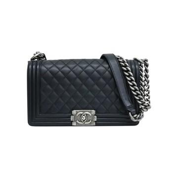 CHANEL 香奈兒 黑色 菱格紋 羊皮 BOY 25 肩背包 A67086 無卡 【二手名牌BRAND OFF】