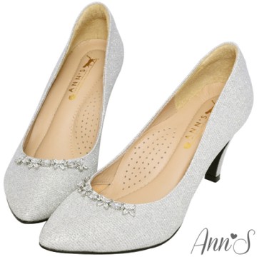 Ann’S愛戀光采-氣質小花鑽鍊尖頭高跟婚鞋-銀