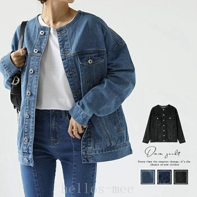 ノーカラー デニムジャケット アウター ビッグサイズ ゆったり 秋 冬 春 ママコーデ レディース カジュアル 代 30代 40代 50代 通販 Lineポイント最大get Lineショッピング