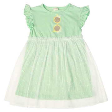 akachan honpo - 洋裝-薄紗拼接-綠色