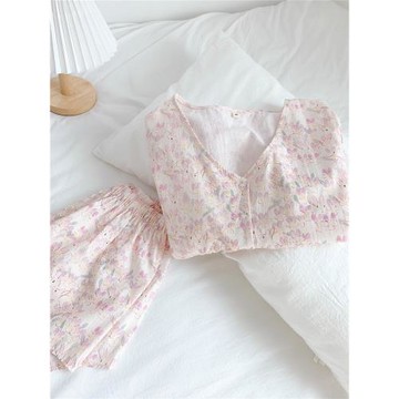 油畫兔子純棉俏皮飛袖家居服睡衣