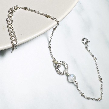 多層次風格-水紋扭圈X 月光石-純銀系手鍊