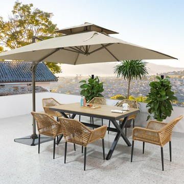 免運 可開票 戶外桌椅帶傘組合庭院室外藤椅三件套露天陽臺休閑花園藤編桌椅 快速出貨