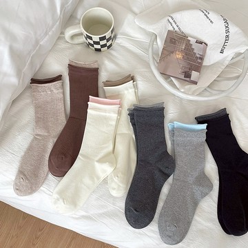 平價衣著 撞色韓系堆堆襪 大地色系 舒適棉襪 中筒襪 襪子 純色襪 女生襪子 造型襪  女襪 流行襪 穿搭襪 學生襪