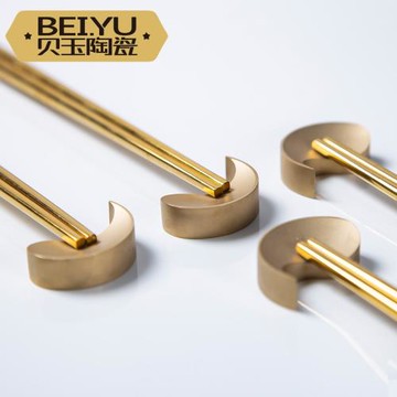 黃銅實心筷子架金色筷托筷枕酒店筷子托家用日式餐具架創意筷收納