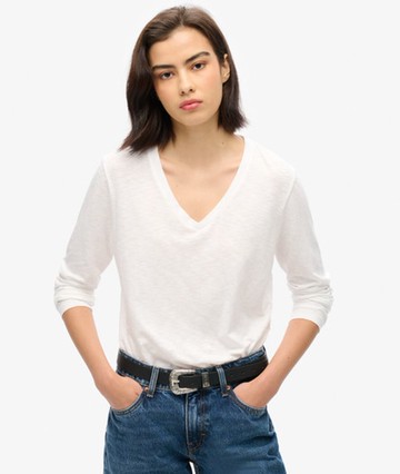 Superdry Women's Women's Long Sleeve Jersey V-neck Top White / Optic - Size: 16 Size: 12