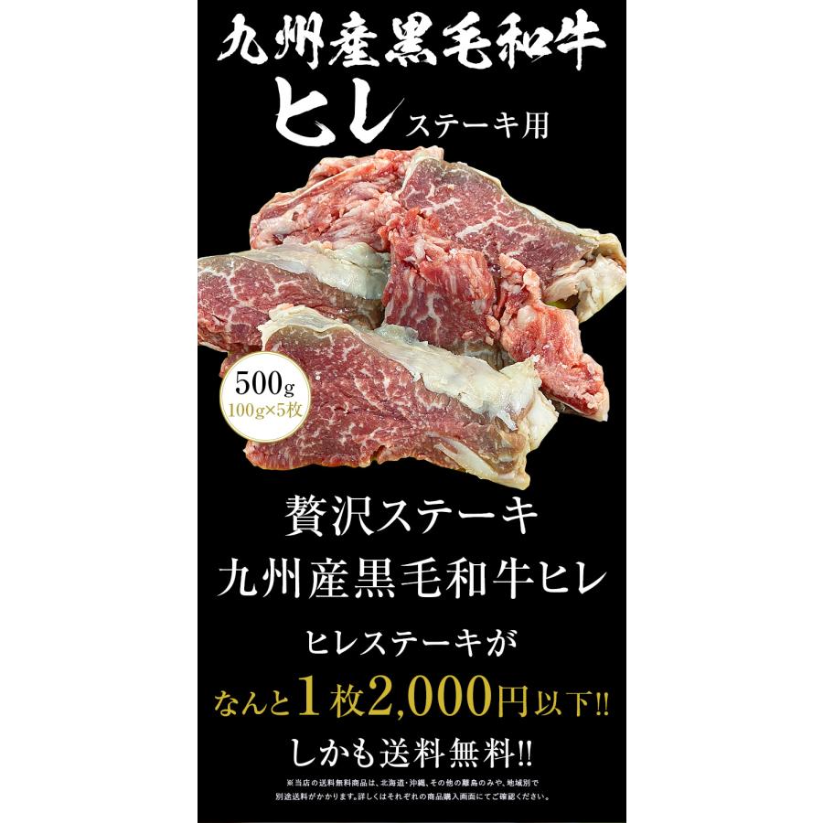 九州産黒毛和牛ヒレ500g（100g×5枚）ステーキ用 九州産 黒毛和牛 ヒレ ステーキ BBQ バーベキュー